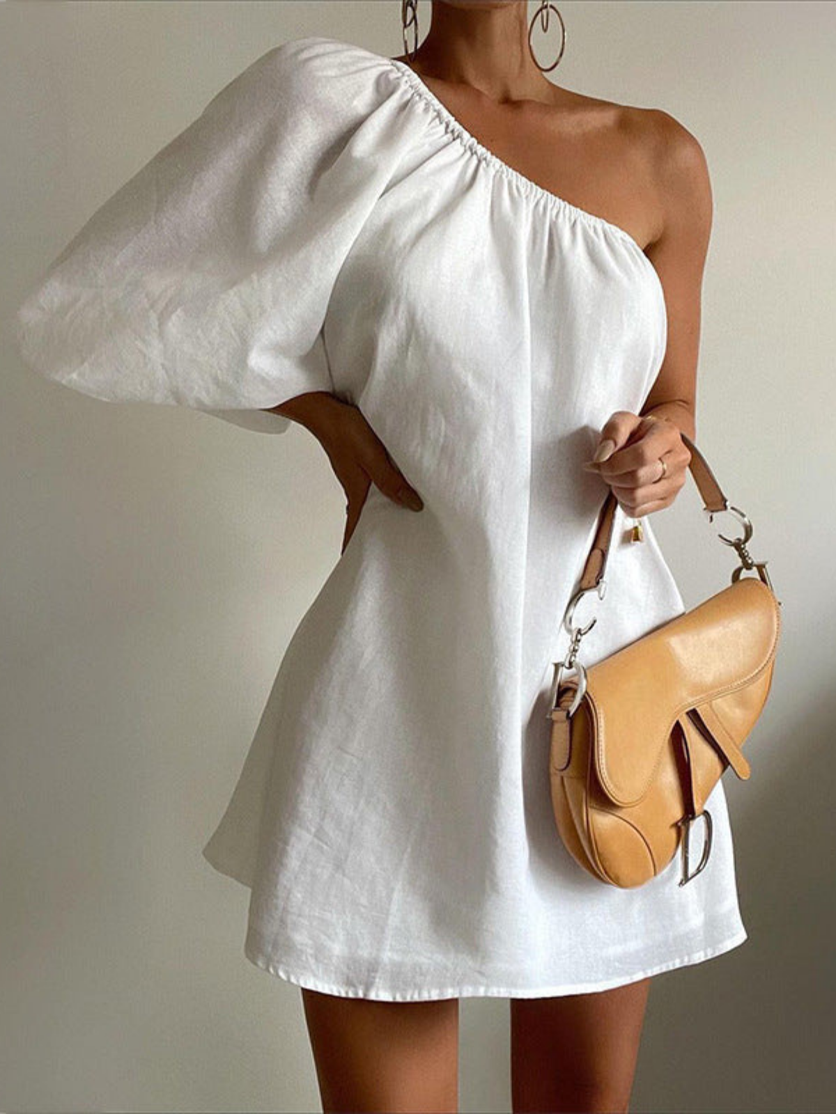 Slant Shoulder Short Dress