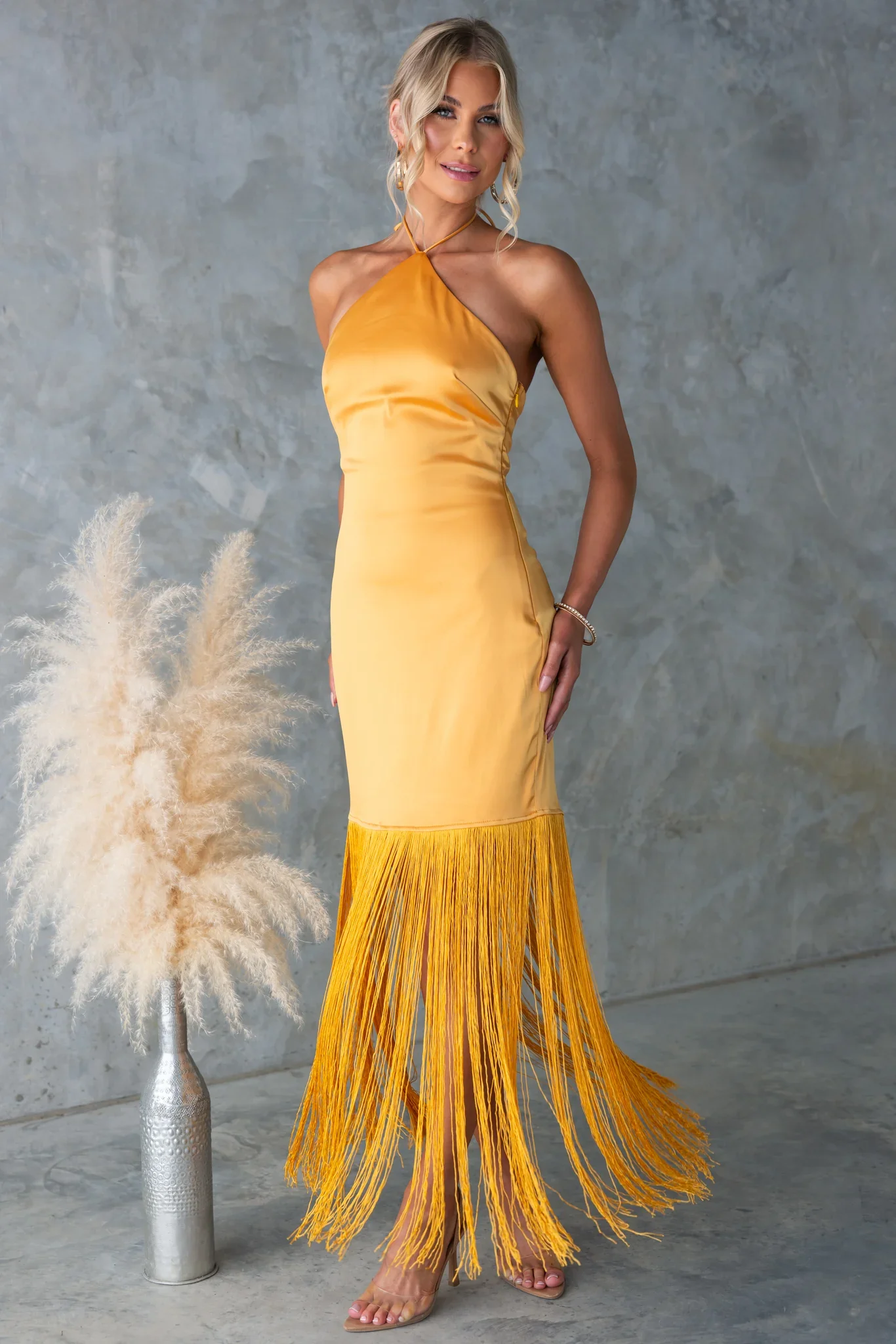Neckless Strapless Fringe Dress