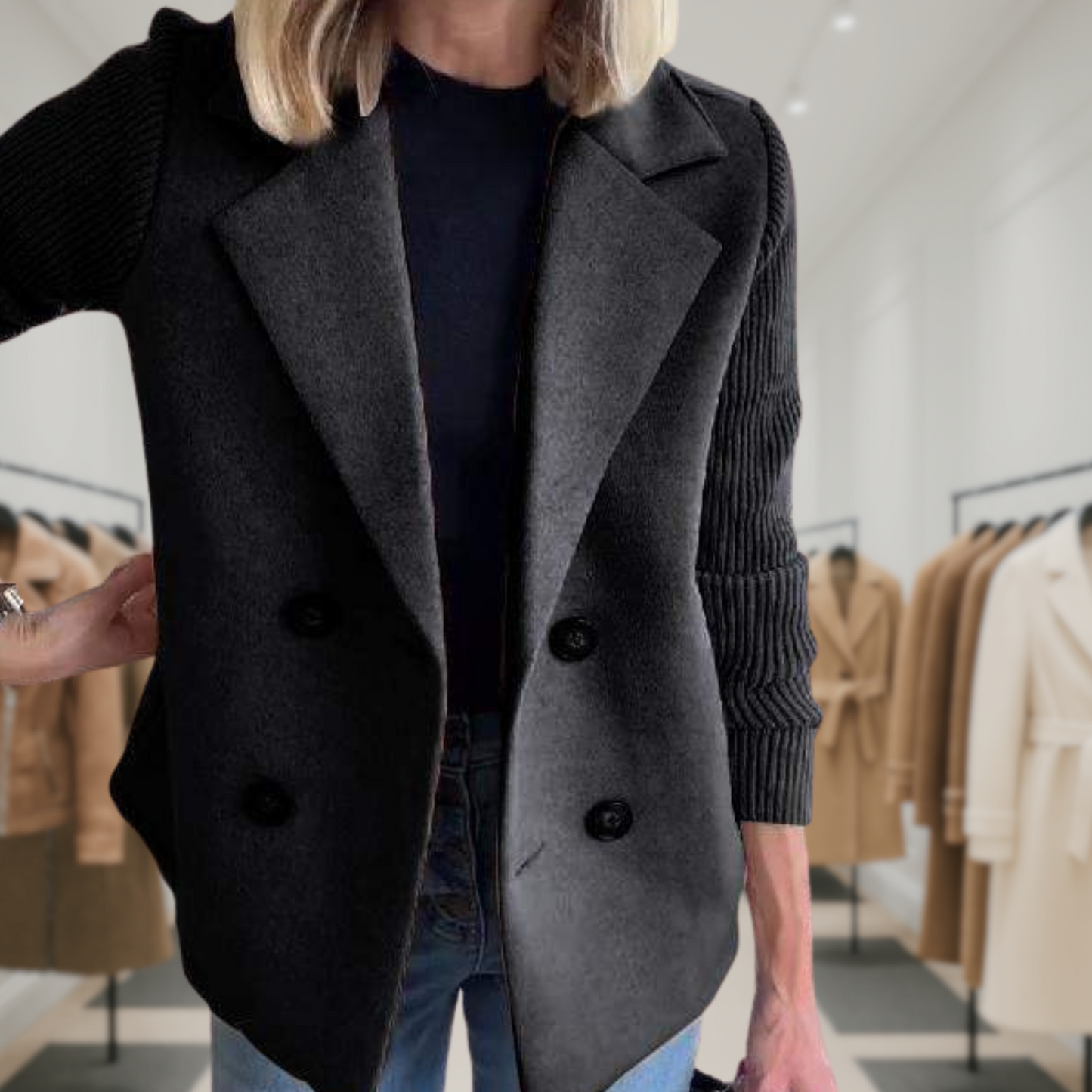 Harper | Button patchwork sleeves casual coat
