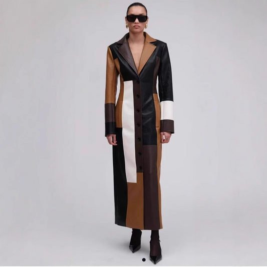 Vienna | Retro Patchwork Faux Maxi Coat