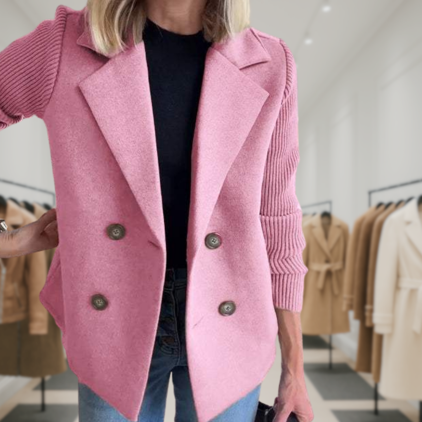 Harper | Button patchwork sleeves casual coat