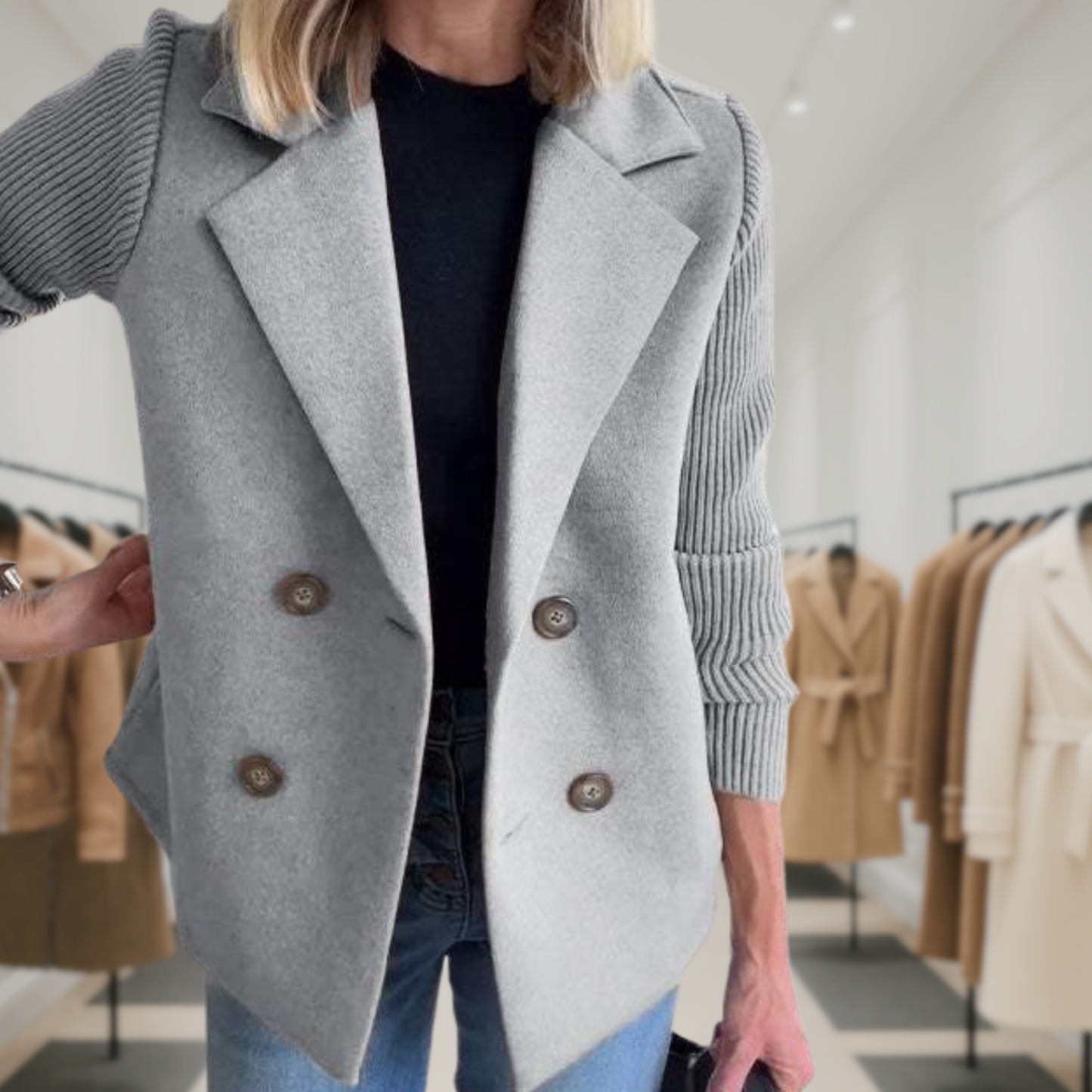 Harper | Button patchwork sleeves casual coat