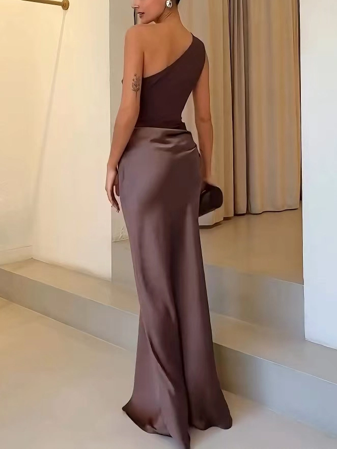 Elegant One Shoulder Pleated Maxi Party Dress