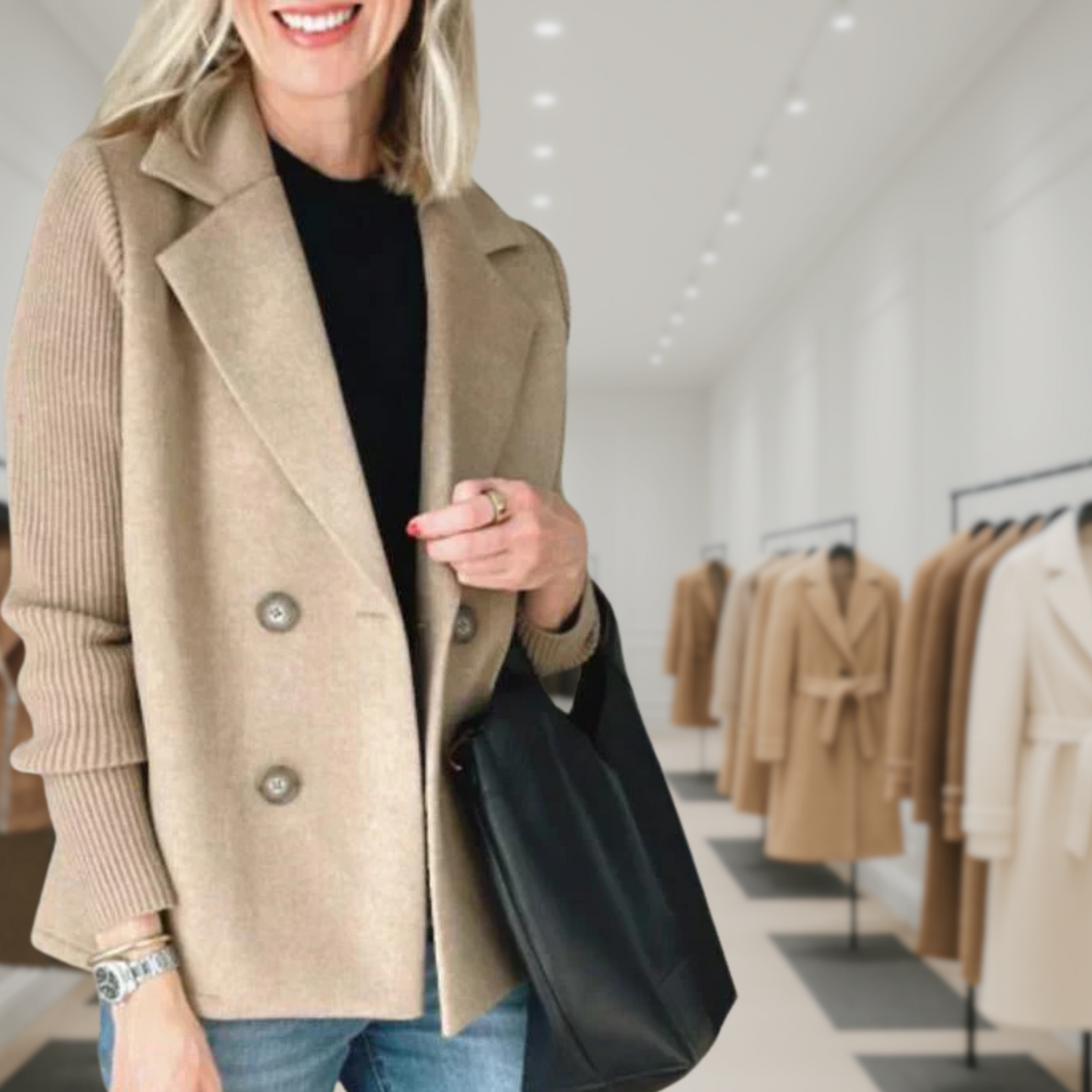 Harper | Button patchwork sleeves casual coat
