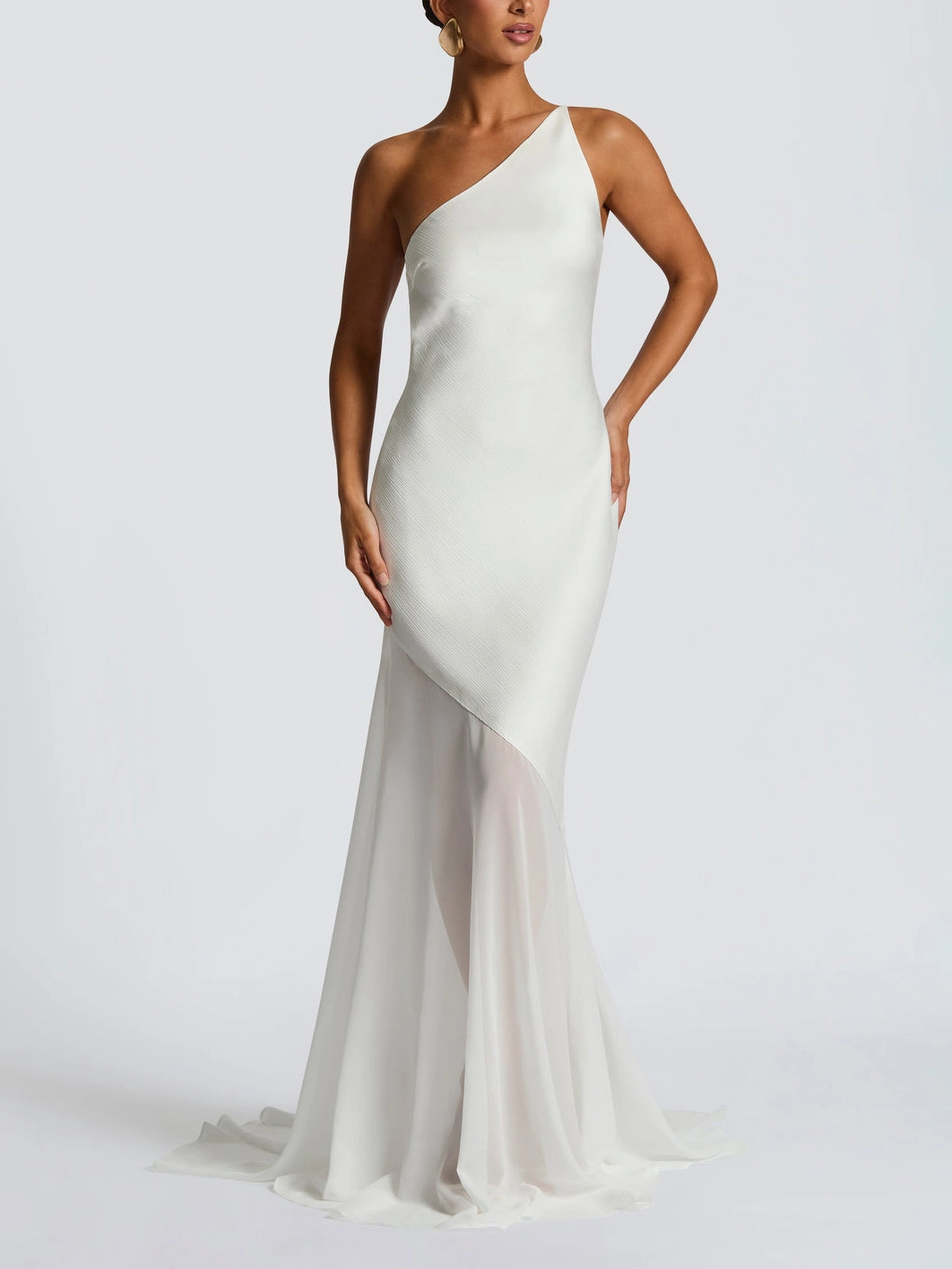 Elegant One Shoulder Sheer Hem Maxi Dress