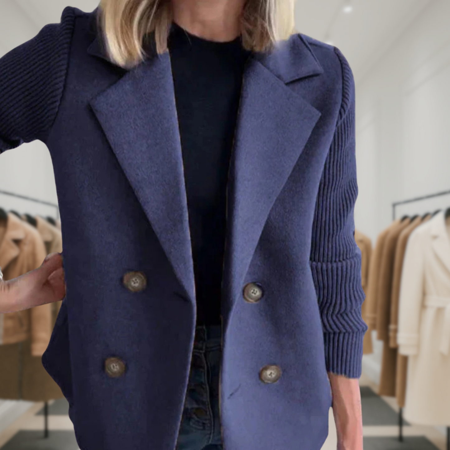 Harper | Button patchwork sleeves casual coat