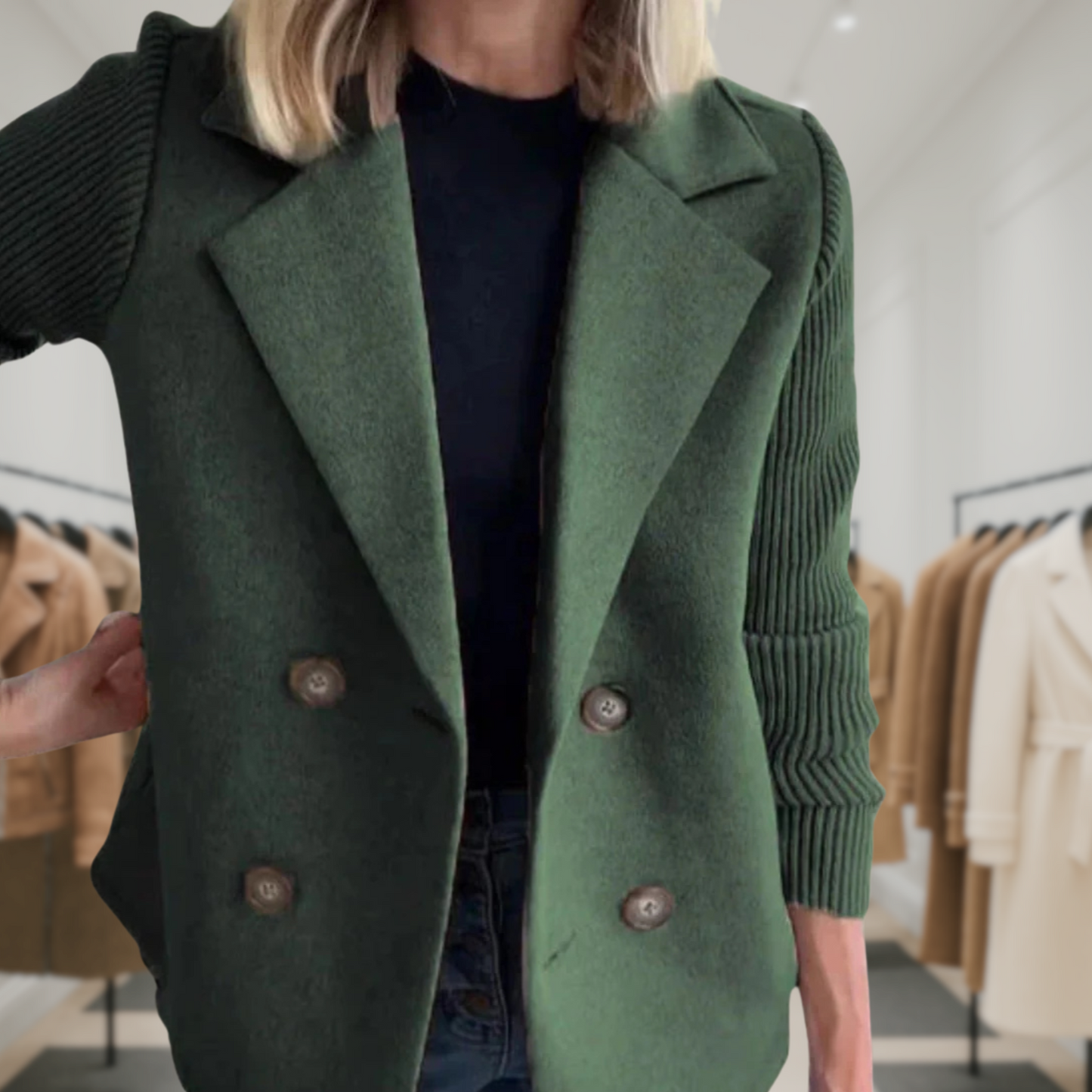 Harper | Button patchwork sleeves casual coat