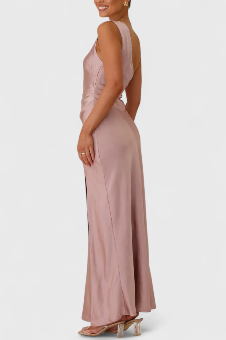 Josefa One Shoulder Dress with Pleats and High Slit