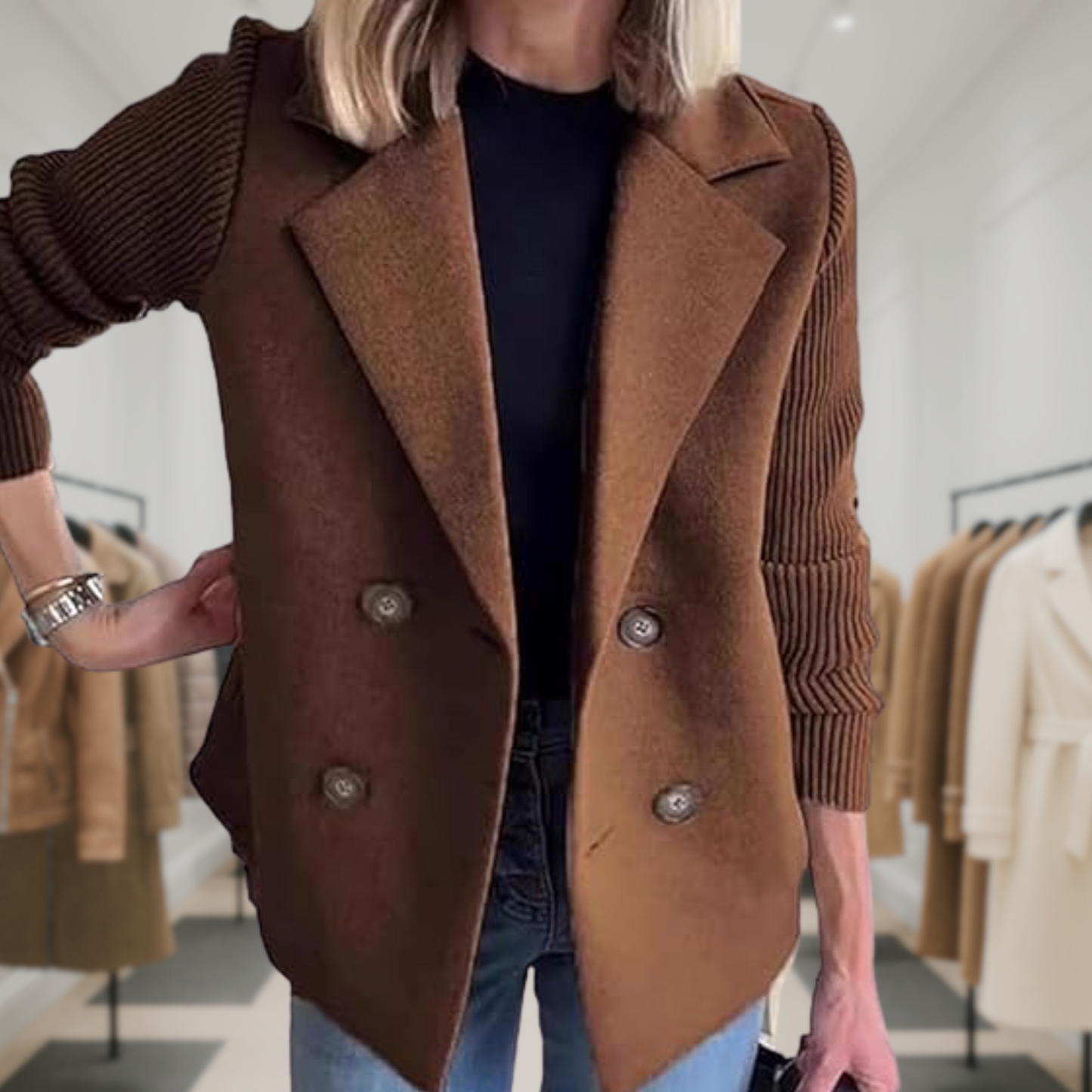 Harper | Button patchwork sleeves casual coat
