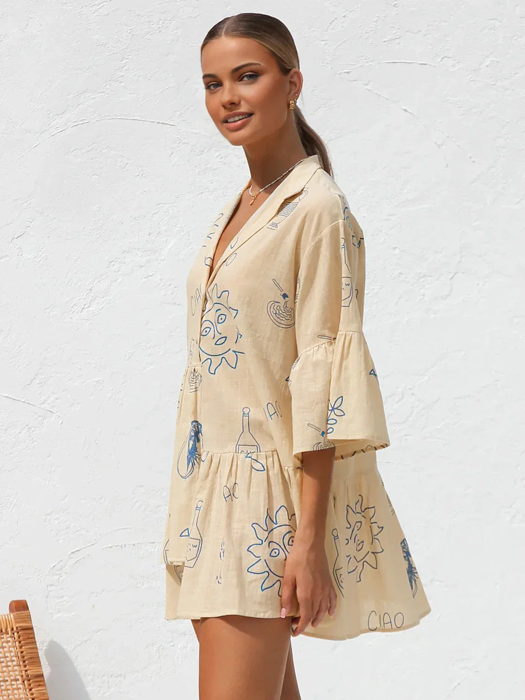 Casual Style Oversized Sun Print Short Dress