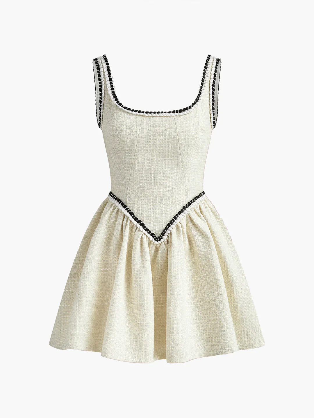 Elegant Style Tweed Pleated Strappy Dress