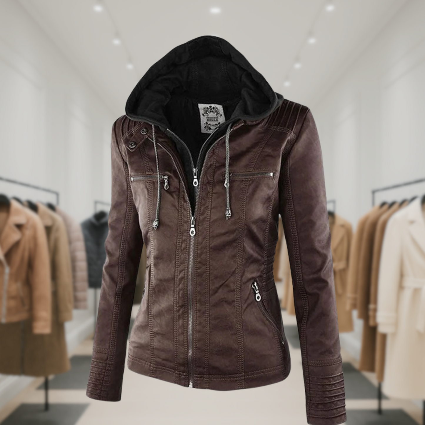 Olivia™ | Waterproof Women's Leather Jacket with Hood