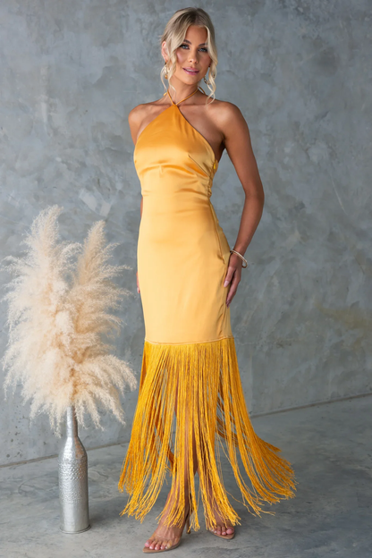 Neckless Strapless Fringe Dress