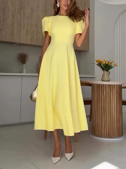 Elegant High-neck Bud Sleeve Midi Dress