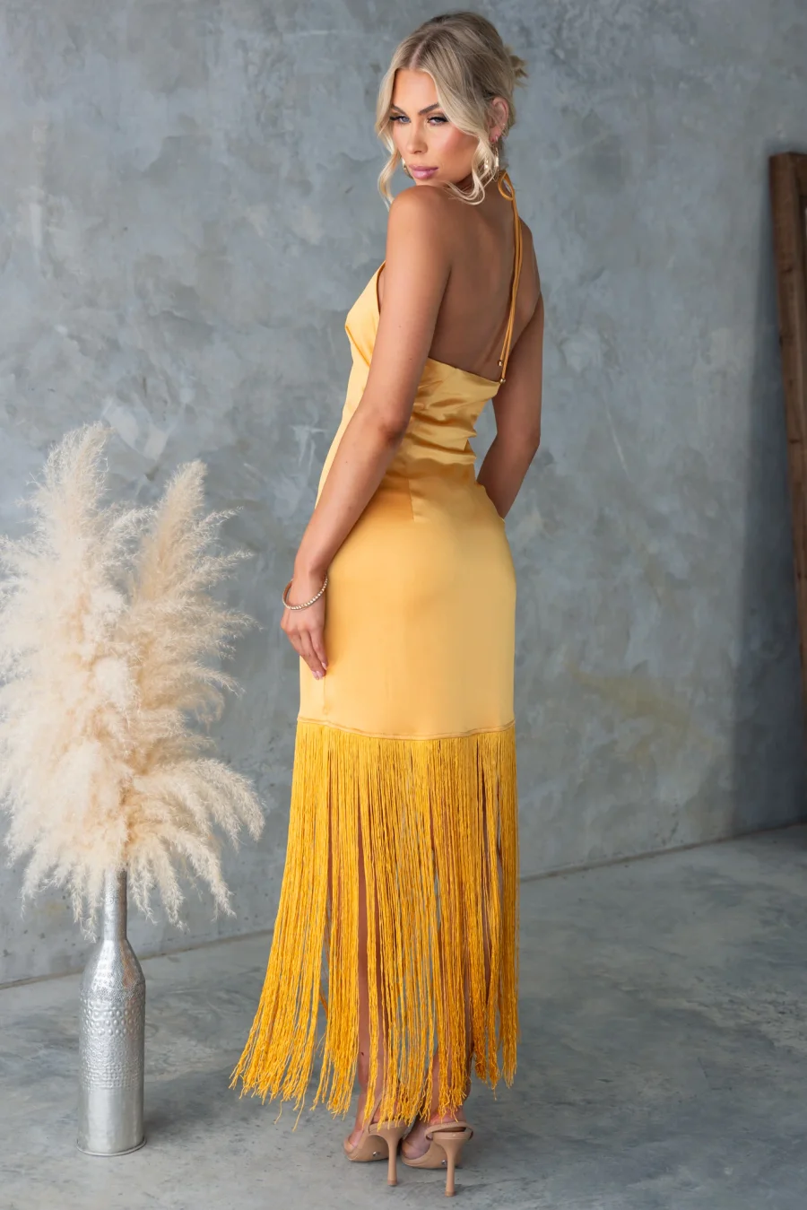 Neckless Strapless Fringe Dress