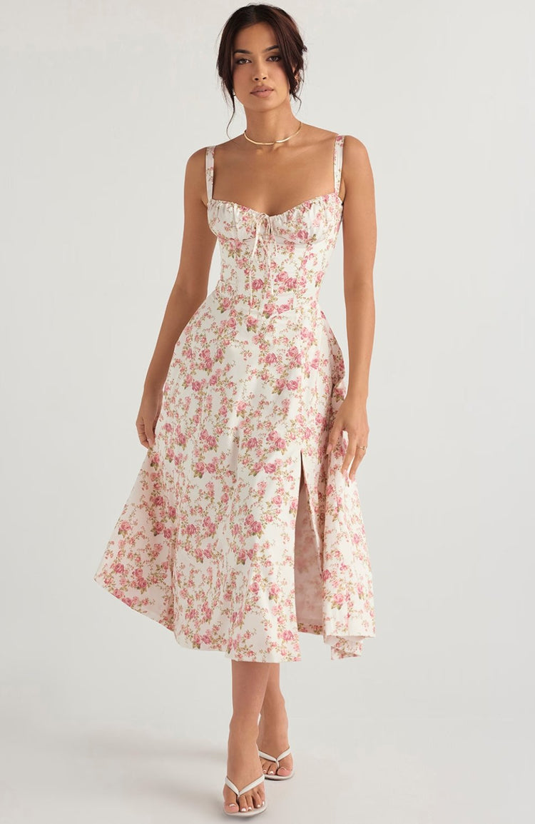 SHANA Pink floral corset dress