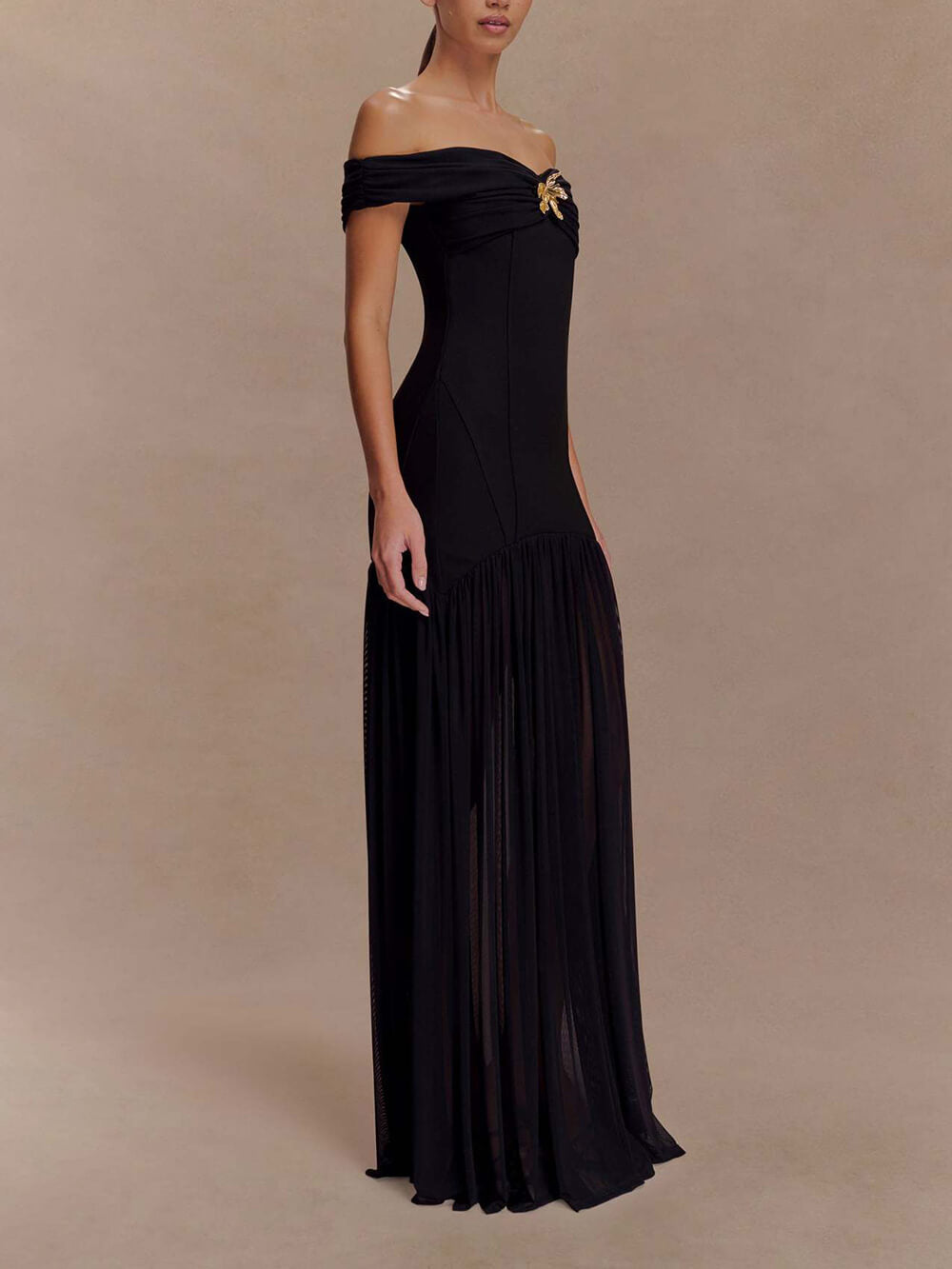 Elegant Floral-Embellished Strapless Bodycon Maxi Dress