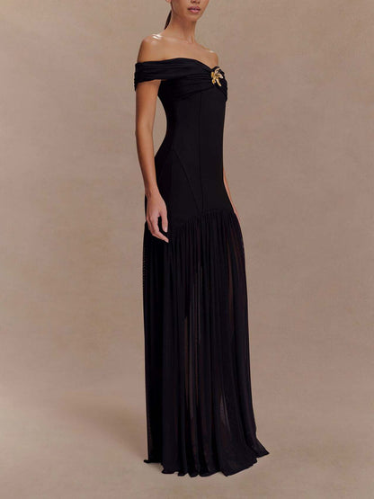 Elegant Floral-Embellished Strapless Bodycon Maxi Dress