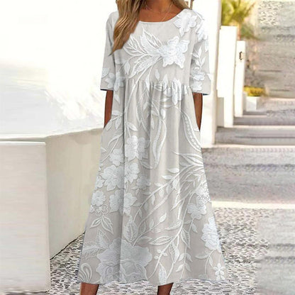 Dovie - Timeless Long Floral Dress with 3/4 Sleeves