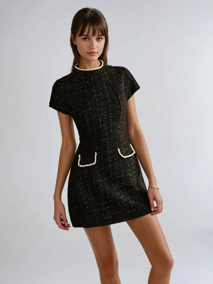 Slim Fit Elegant Style Short Sleeve Tweed Dress