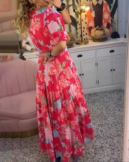 Reagan - V-Neck Short Sleeve Floral Maxi Dress