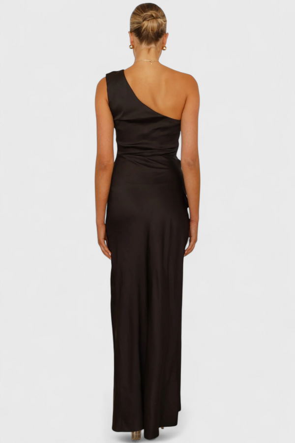 Josefa One Shoulder Dress with Pleats and High Slit