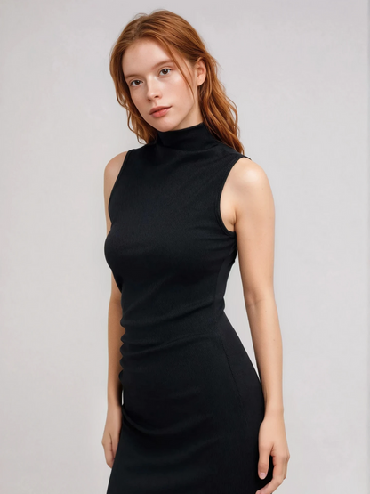 Sleeveless Round Neck Pleated Slit Dress