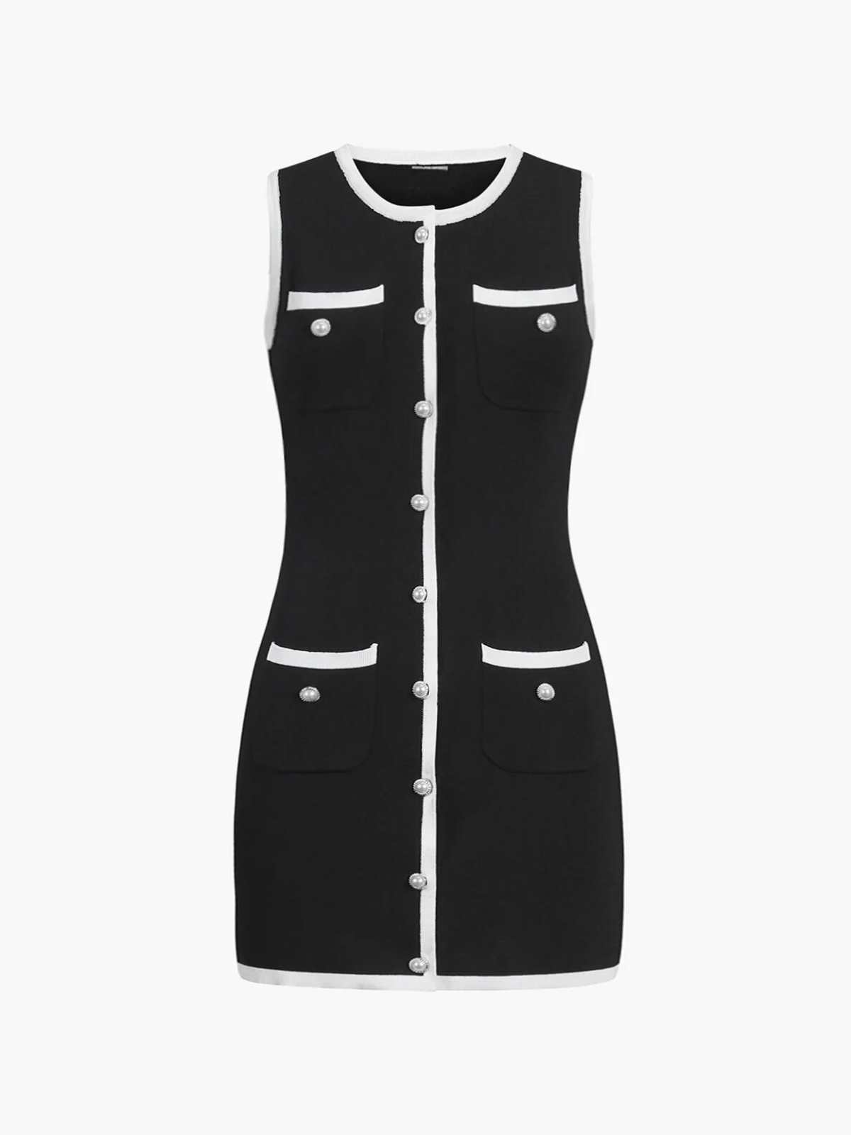 Multi Pocket Button Sleeveless Short Sweater Dress