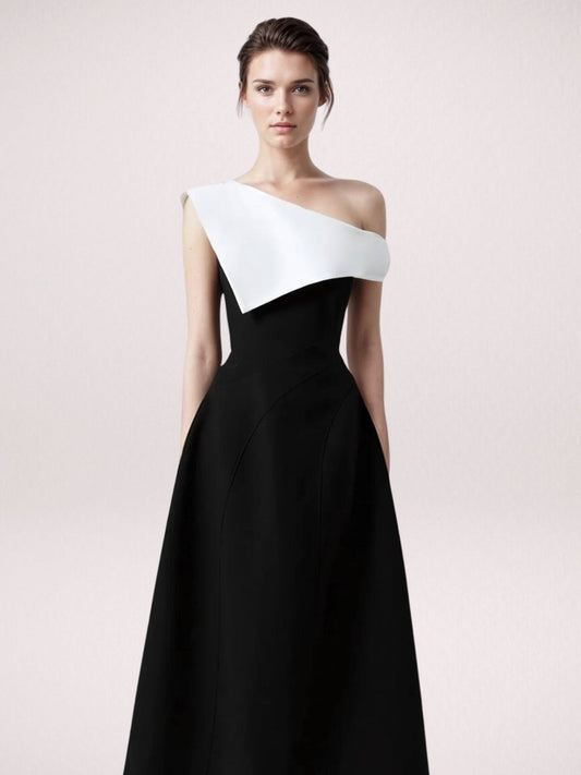 Classic Elegance Black And White Off-shoulder Dress