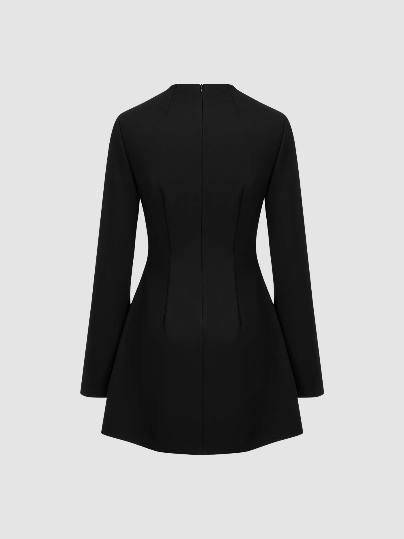 High Neck Solid Long Sleeve Mini Dress