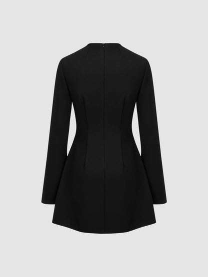 High Neck Solid Long Sleeve Mini Dress