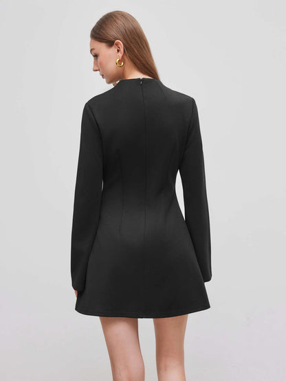 High Neck Solid Long Sleeve Mini Dress
