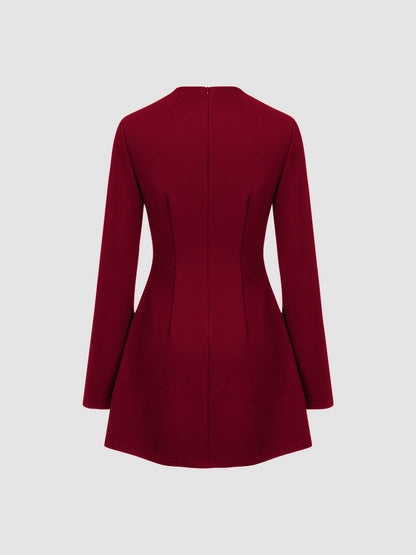 High Neck Solid Long Sleeve Mini Dress