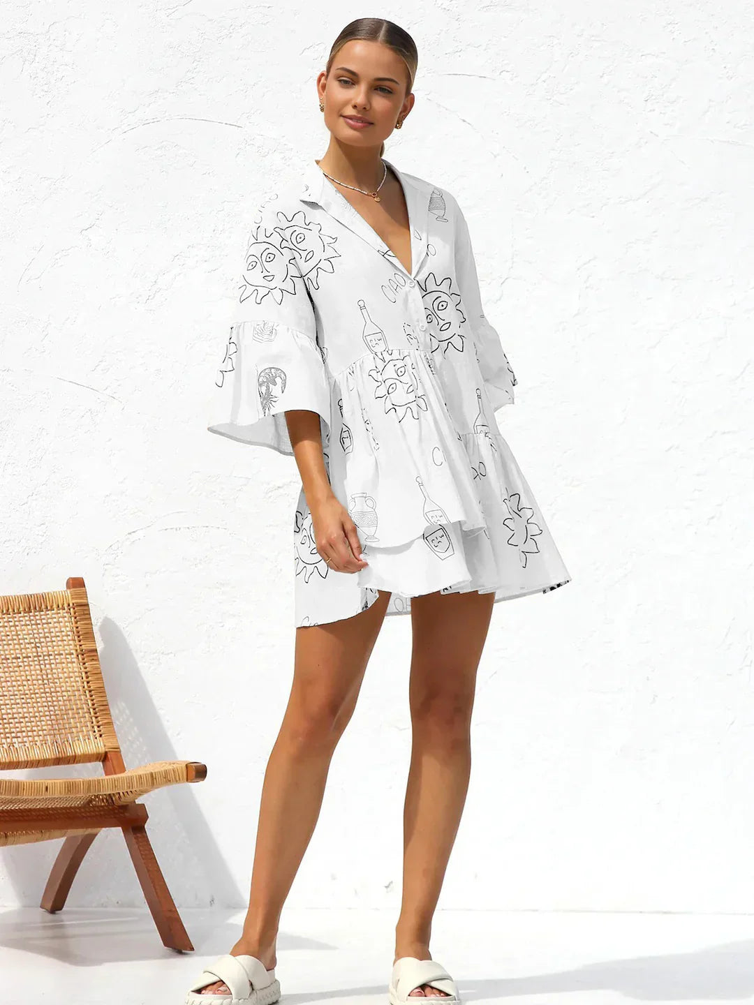 Casual Style Oversized Sun Print Short Dress