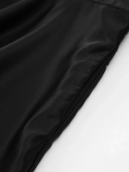 Satin Knotted Double Pockets Open Back Pleated Mini Dress