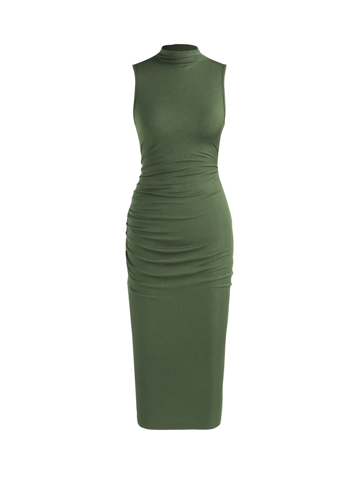 Sleeveless Round Neck Pleated Slit Dress