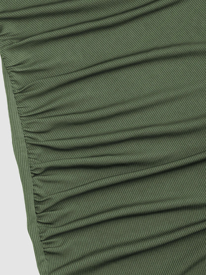 Sleeveless Round Neck Pleated Slit Dress