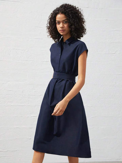 Refined Chic Navy Blue Midi Dress
