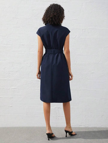 Refined Chic Navy Blue Midi Dress