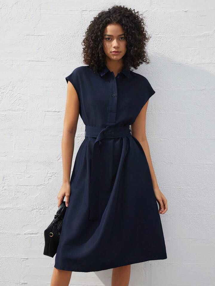 Refined Chic Navy Blue Midi Dress