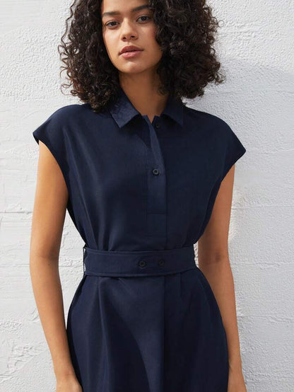 Refined Chic Navy Blue Midi Dress