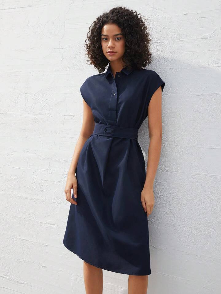 Refined Chic Navy Blue Midi Dress