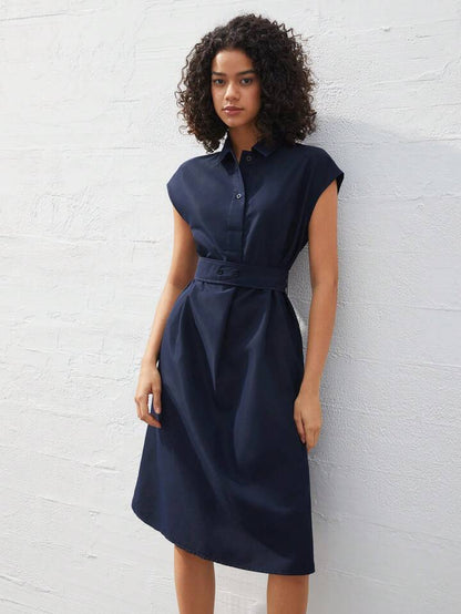 Refined Chic Navy Blue Midi Dress