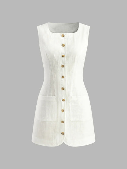 Casual Cotton Button-Front Short Dress