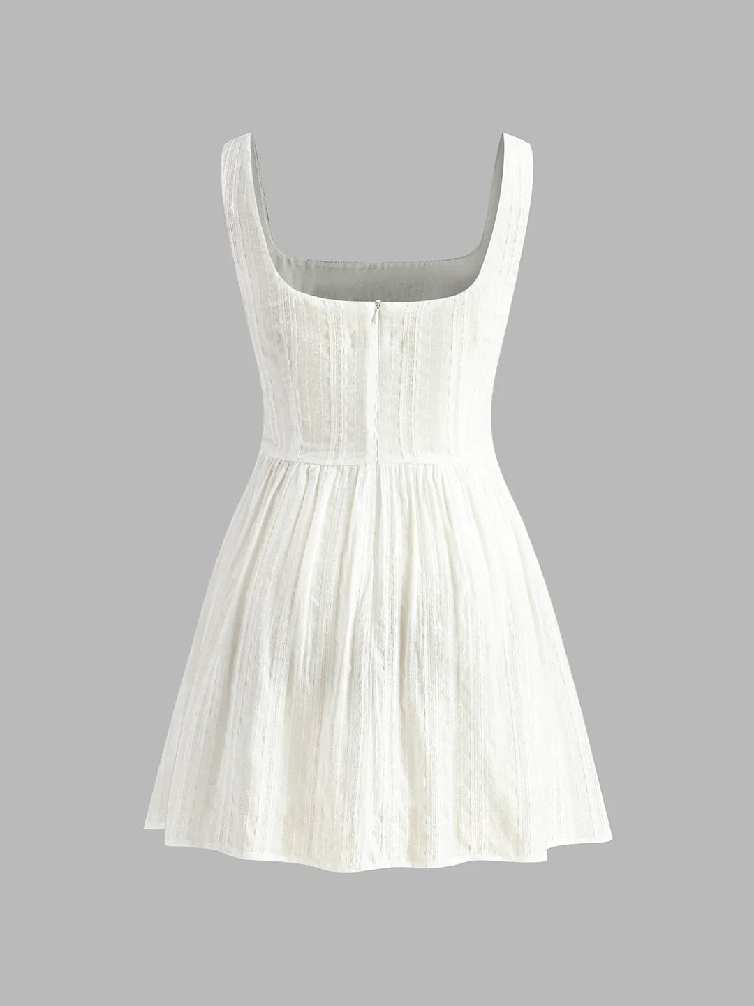 Semi-Sheer Solid Square Neckline Short Dress