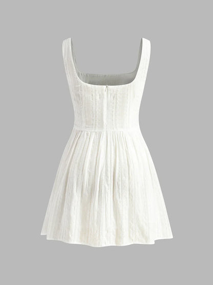 Semi-Sheer Solid Square Neckline Short Dress