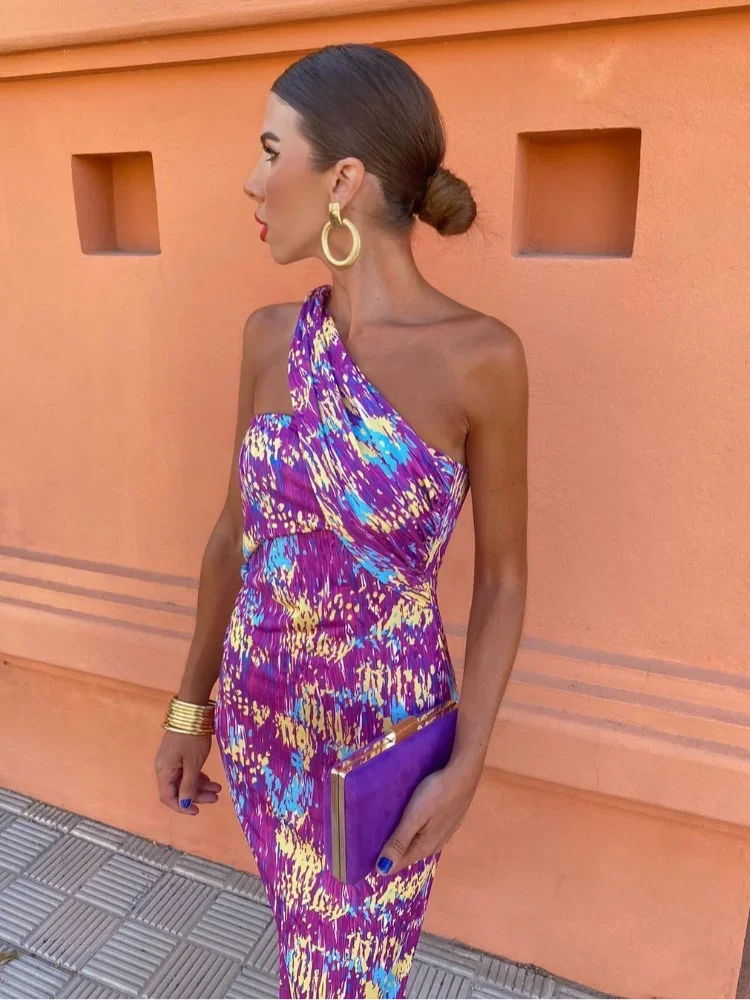 Irmgardi - Colorful Asymmetric Neckline Dress