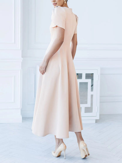 Elegant High-neck Bud Sleeve Midi Dress